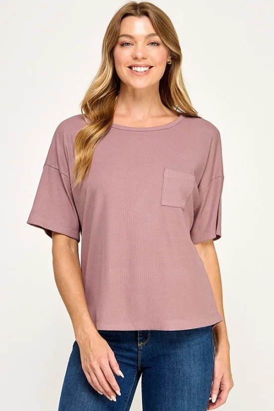 Picture of SILVER7011T- Women's Ribbed Short Sleeve Pocket Shirt