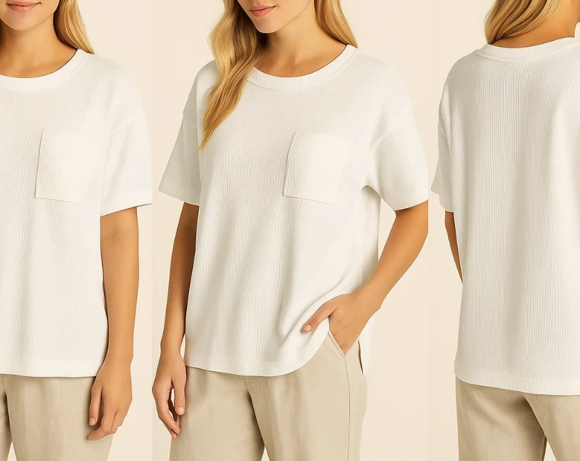 Picture of SILVER7011T- Women's Ribbed Short Sleeve Pocket Shirt