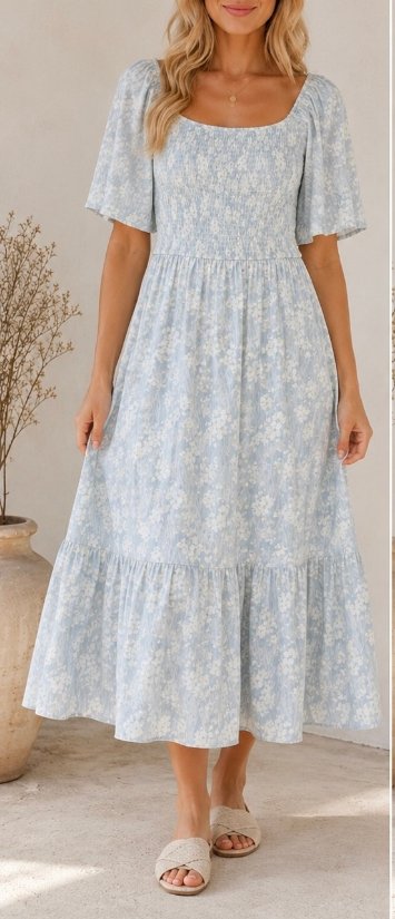 Picture of Chris009D- Floral midi pockets dress