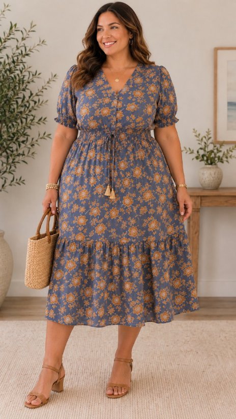 Picture of 060226D-CURVY-Charming floral midi dress-Preorder