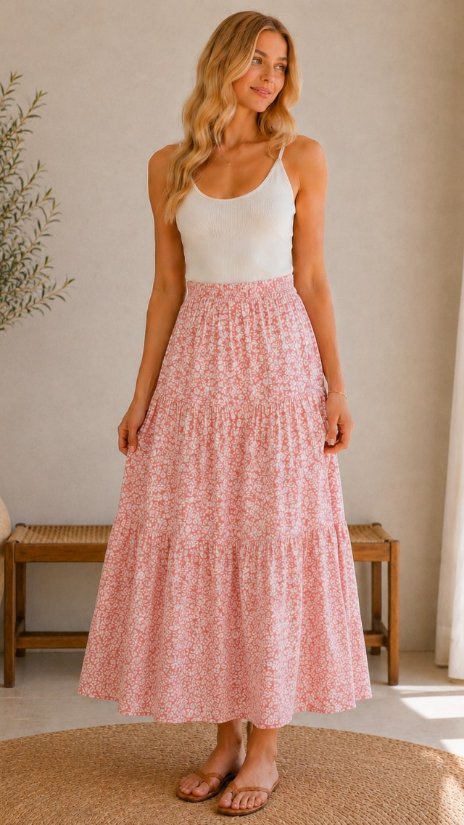 Picture of 022326S-1 FLORAL MIDI SKIRT