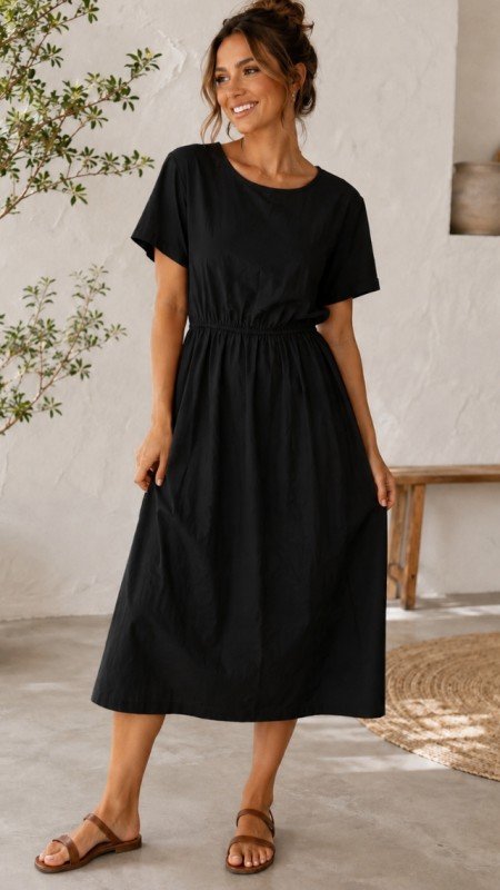 Picture of 61119D SOLID DRESS WITH POCKETS