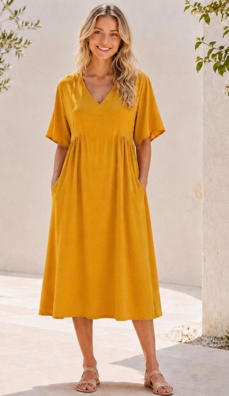 Picture of 051526D SOLID MIDI DRESS WITH POCKETS