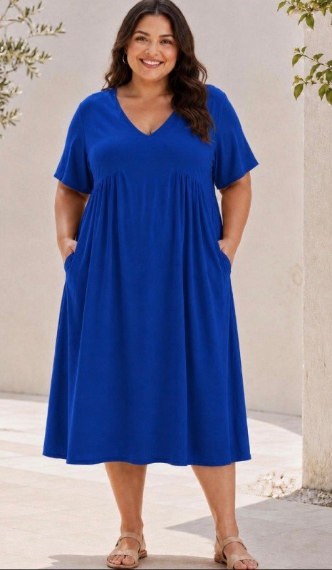 Picture of 051526D-CURVY SOLID MIDI DRESS WITH POCKETS