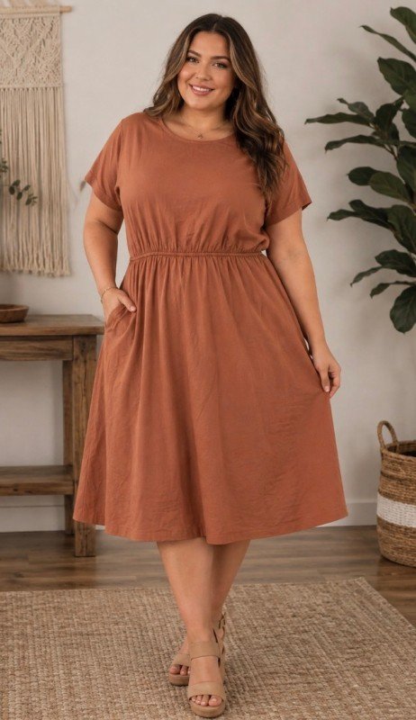 Picture of 61119D-CURVY SOLID DRESS WITH POCKETS