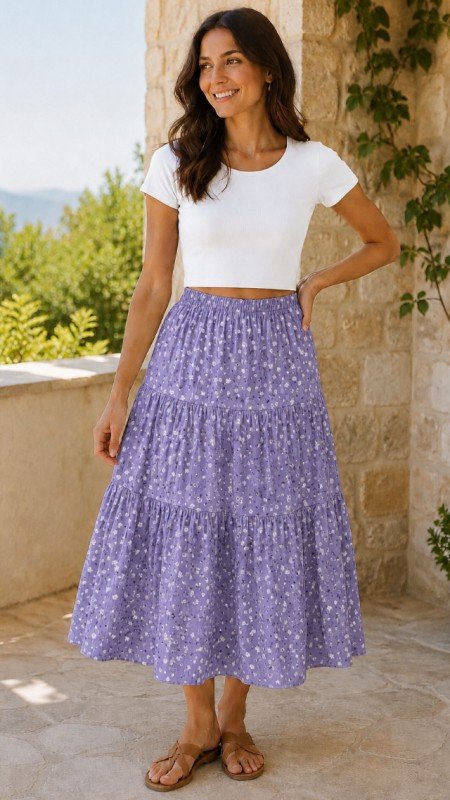 Picture of 62001S FLORAL PRINT MIDI SKIRT WITH LINING