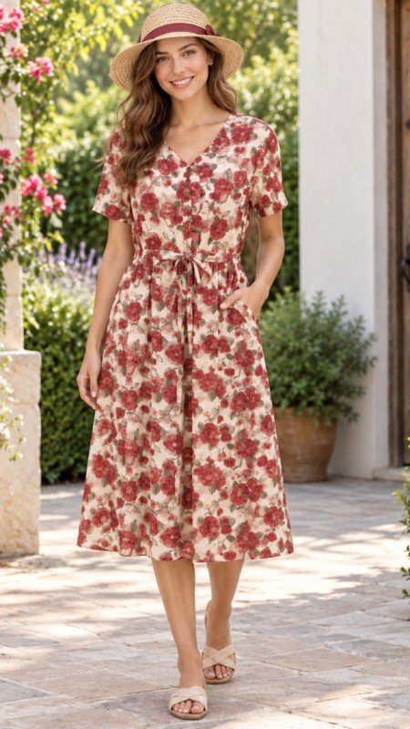 Picture of 60611D FLOWER MIDI DRESS W POCKETS NO LINING ONE SIZE S-XL