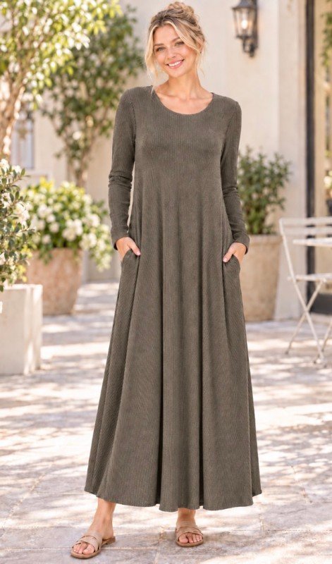 Picture of 072726D RIB MAXI DRESS WITH POCKETS
