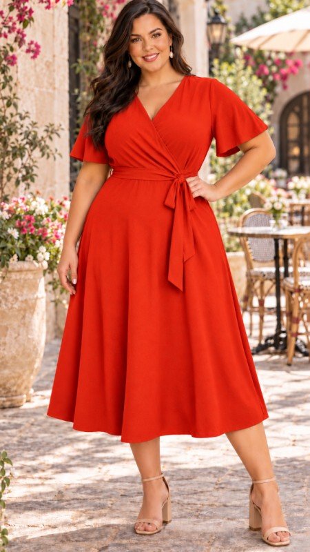 Picture of 060126D-CURVY SOLID MIDI DRESS-PRE ORDER