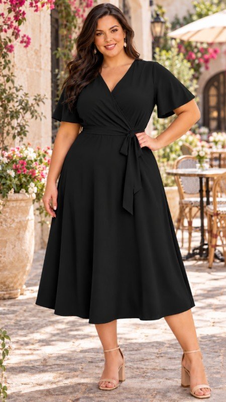 Picture of 060126D-CURVY SOLID MIDI DRESS