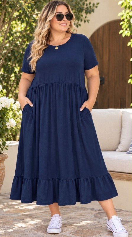 Picture of X231006D SOLID NAVY DRESS