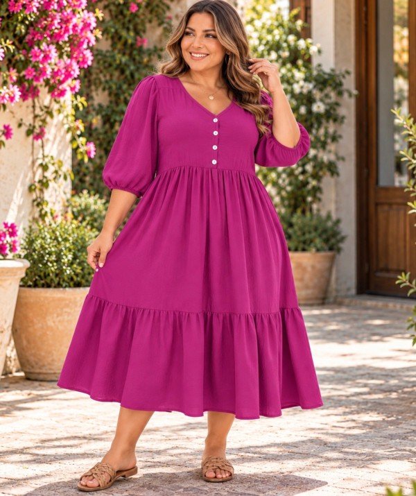 Picture of 2014896D-CURVY SOLID TIER DRESS