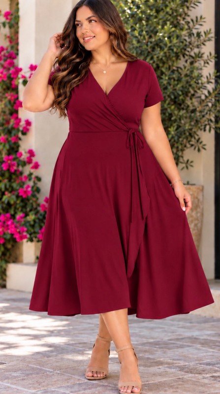 Picture of 198810D-CURVY SOLID MIDI DRESS