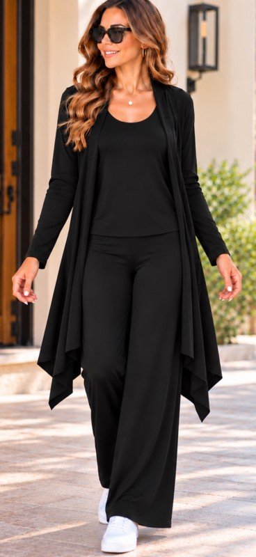 Picture of SET-211266  BLACK SOLID THREE PIECE  PANTS SET